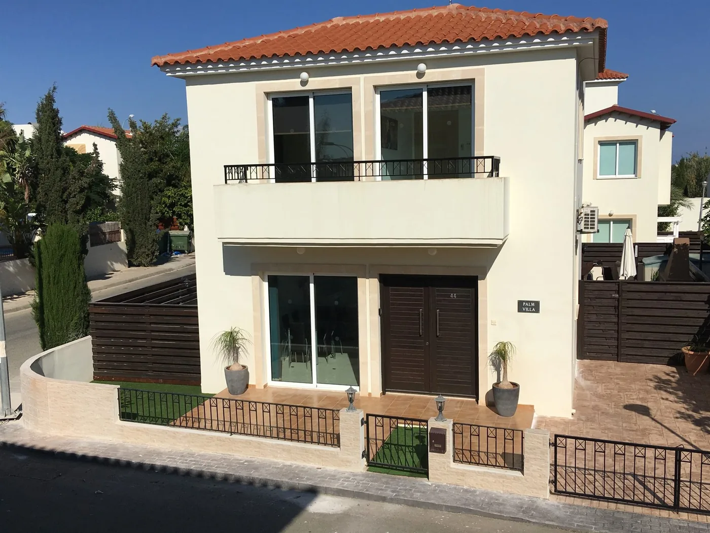 Palm Villa exterior — aerial view showing the full villa frontage, Pernera Cyprus